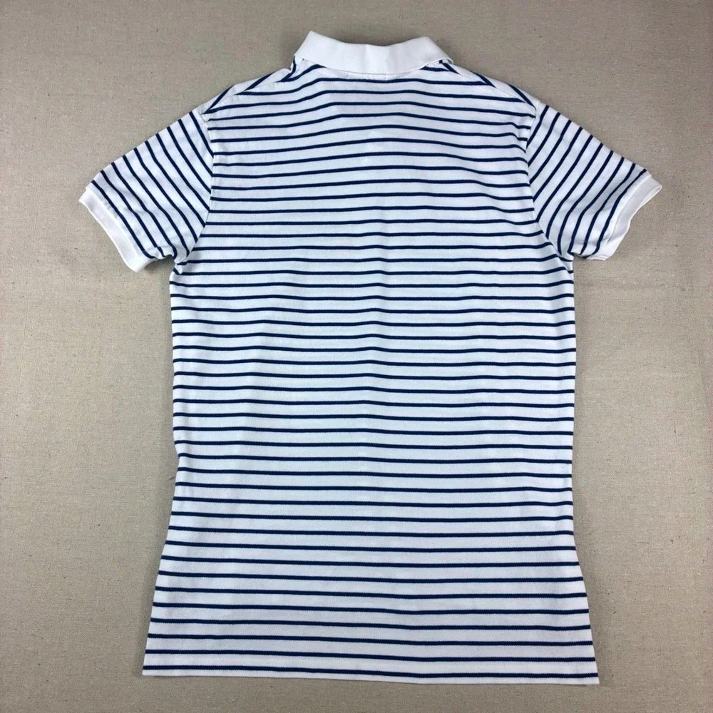 Polo Ralph Lauren Polo Shirt Mens L White Navy Blue‎ Striped Custom Fit Preppy